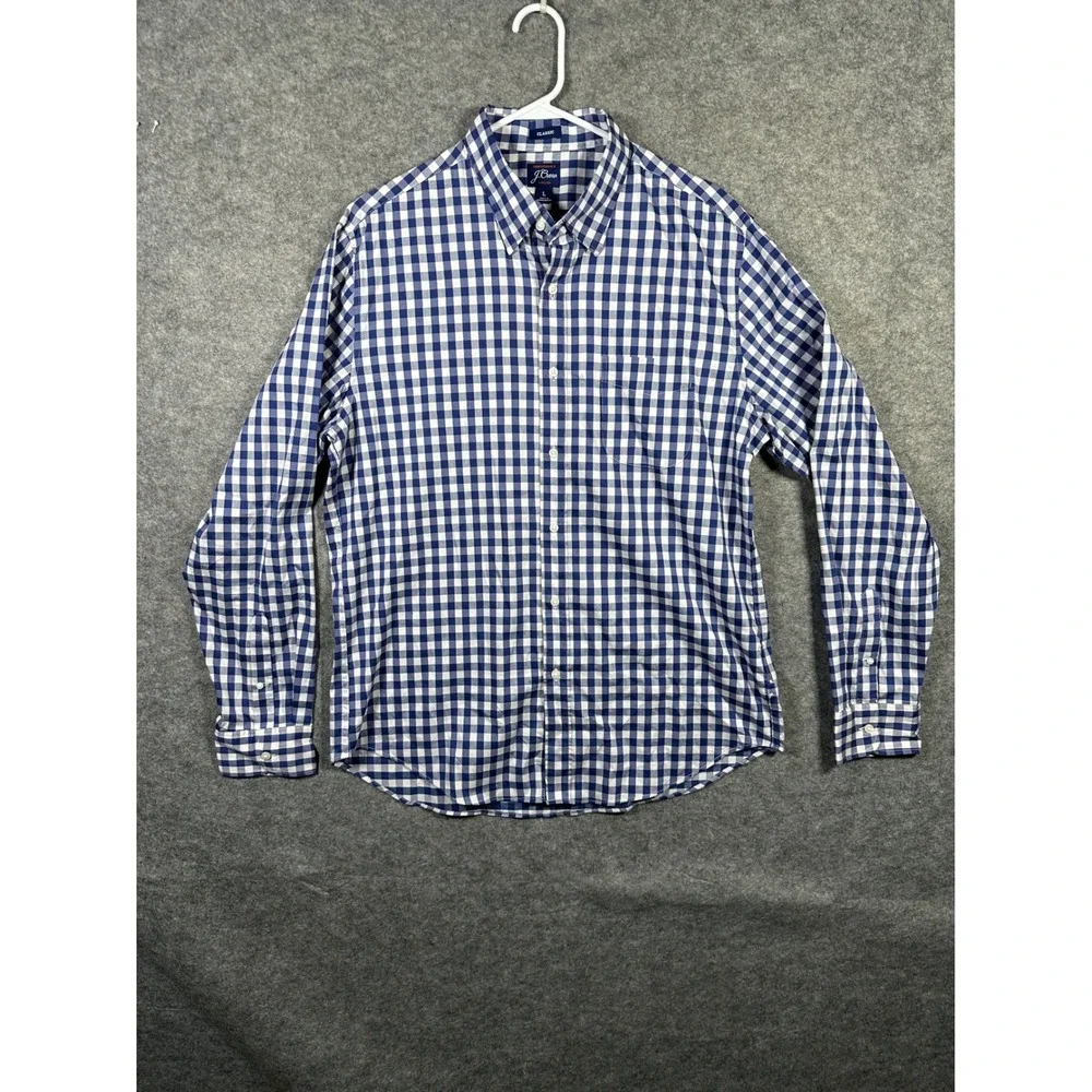 J.Crew Mens Classic Performance‎ Stretch Blue Gingham Checkered Button Down L
